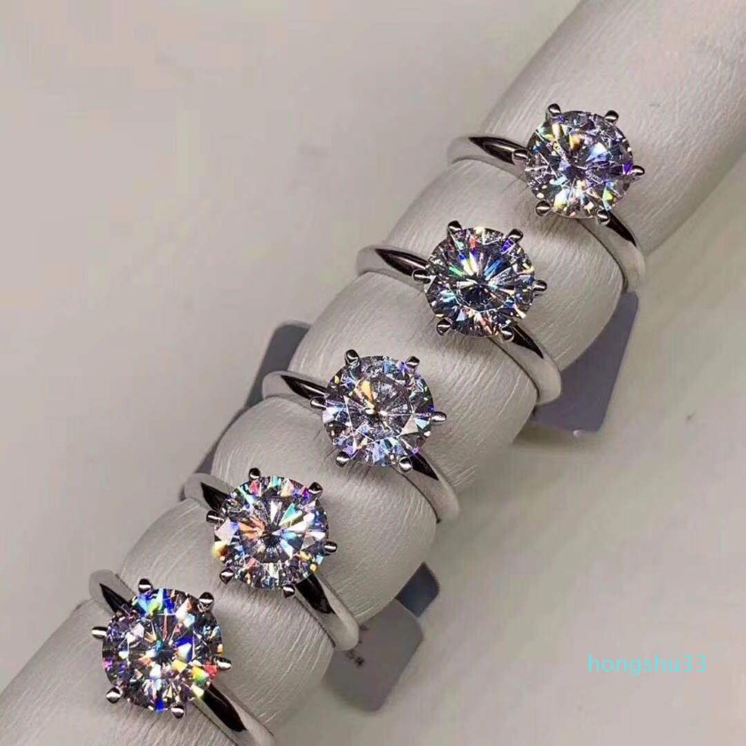 925 Silver Moissanite Certified Diamond Ring Test Canon Classic 6 Claw Crown Design D F Color VVS Clarity 3EX Eternal Cut Shine161s