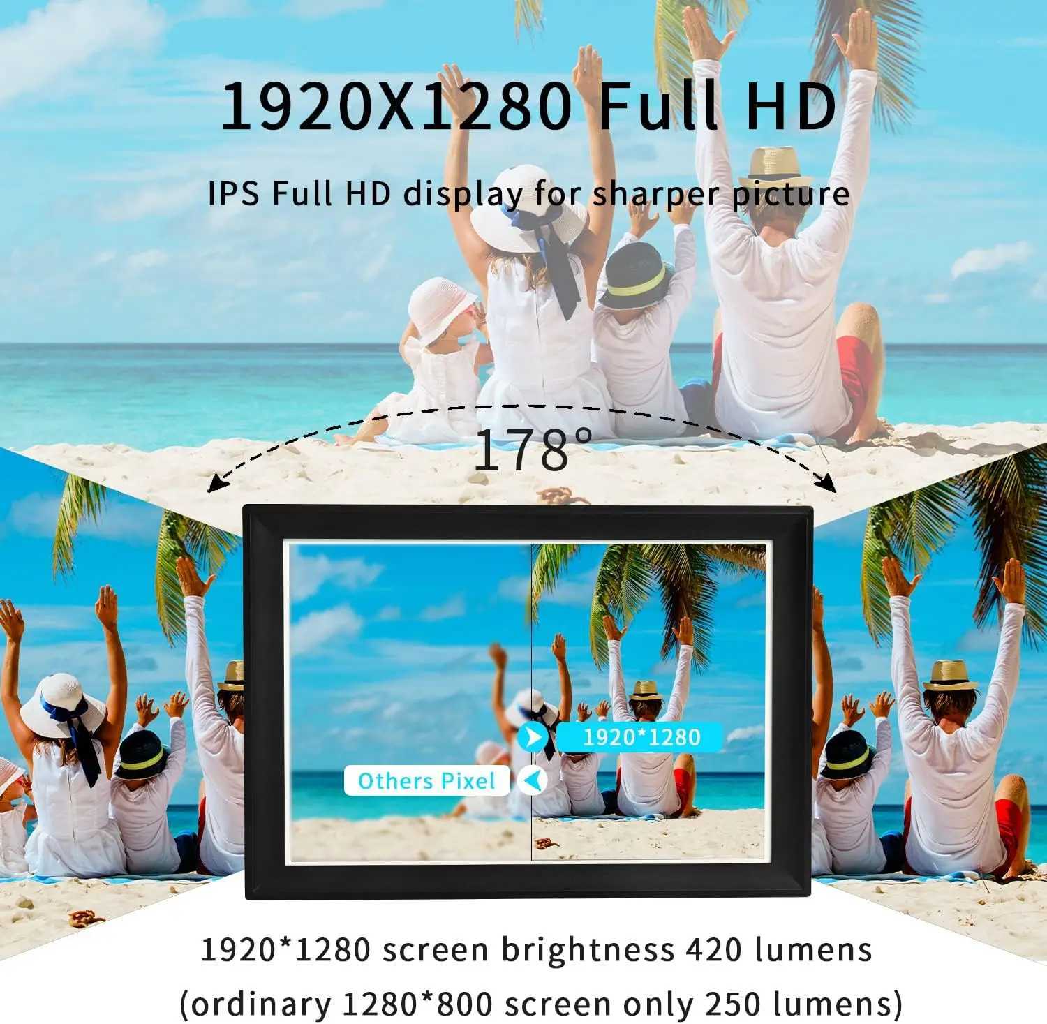 Cadres photo numériques Cadre photo intelligent WiFi 2,4 G/5 G Cadre photo numérique 10,5 IPS 1920 x 1280 Écran tactile Full HD intégré 32 Go via l'application Frameo 24329