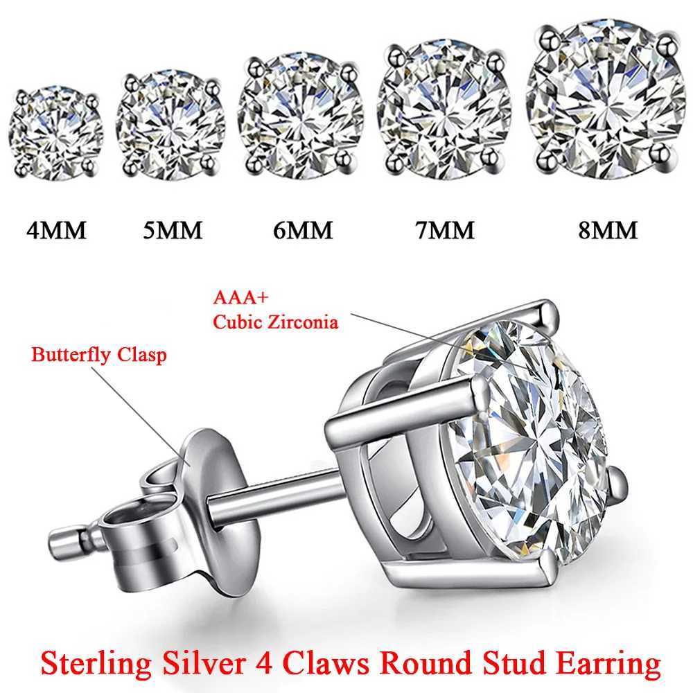 Stud TTVOVO 925 Solid Princess Cut Cubic Zirconia Stud Earrings for Men with Perforated CZ 4 Claw Ears Blinko S925 Solid Jewelry J240226