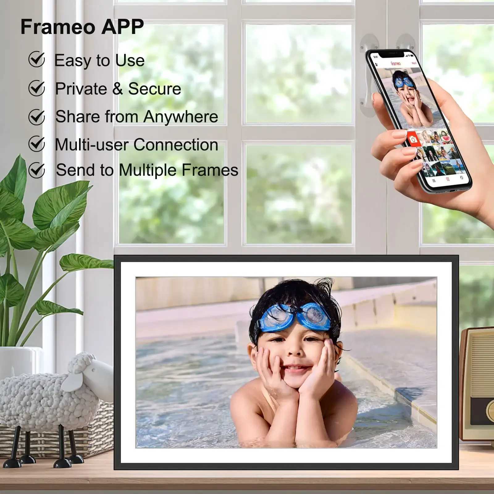 Digitala fotoramar 2024 Ny Framo Digital Picture WiFi Photo Frame 10.1 32GB Smart med 1080p Video HD Pekskärm Väggmonterbar gåva som ger 24329