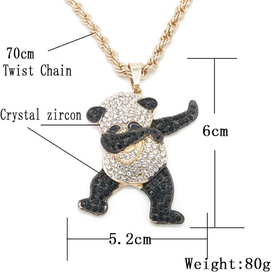 Collane con ciondolo color oro strass lusso hip hop danza divertente animale panda ghiacciato roccia gioielli da uomo regali1327N