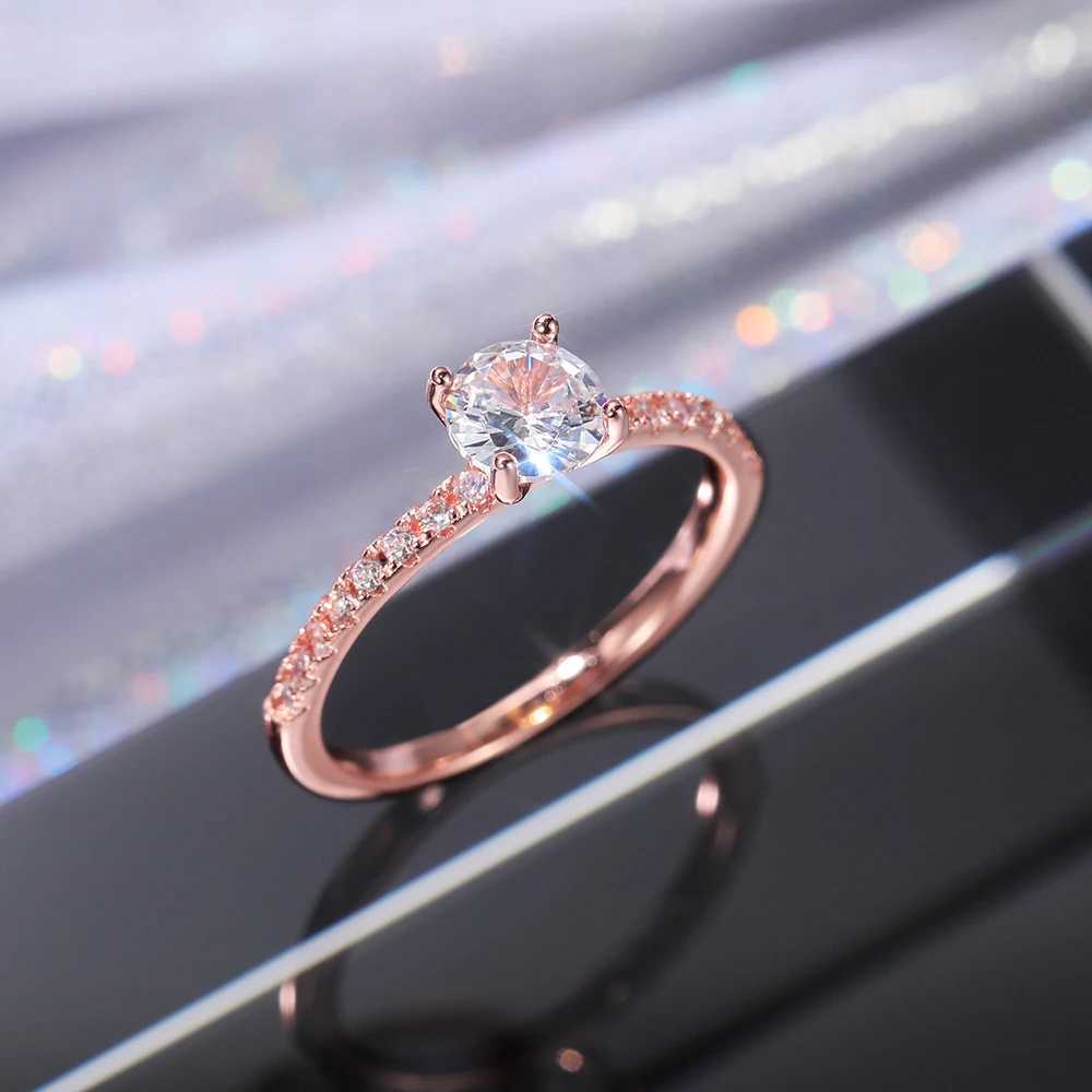 Band Rings Huitan Wedding Band Eternal Ring Womens Glorious Round Zirconia Luxury Engagement Ring Ultra thin and Elegant Womens Jewelry Dropper J240226