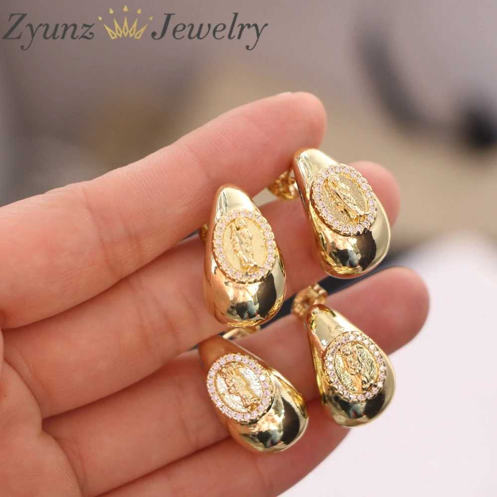 Stud fashionable copper zircon Jesus and Virgin Mary earrings droplet shaped screw earrings female religious jewelry gifts J240226