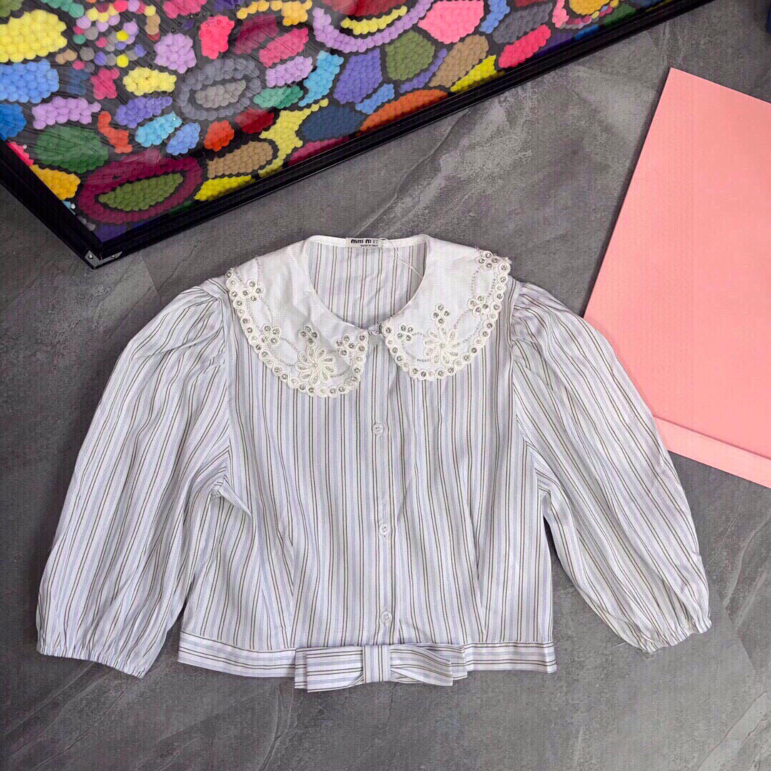Kvinnors t-shirt designer designer t-shirt vertikal rand hem bowknot sommar söt stil halv ärm bubbla skjortor 6d2f
