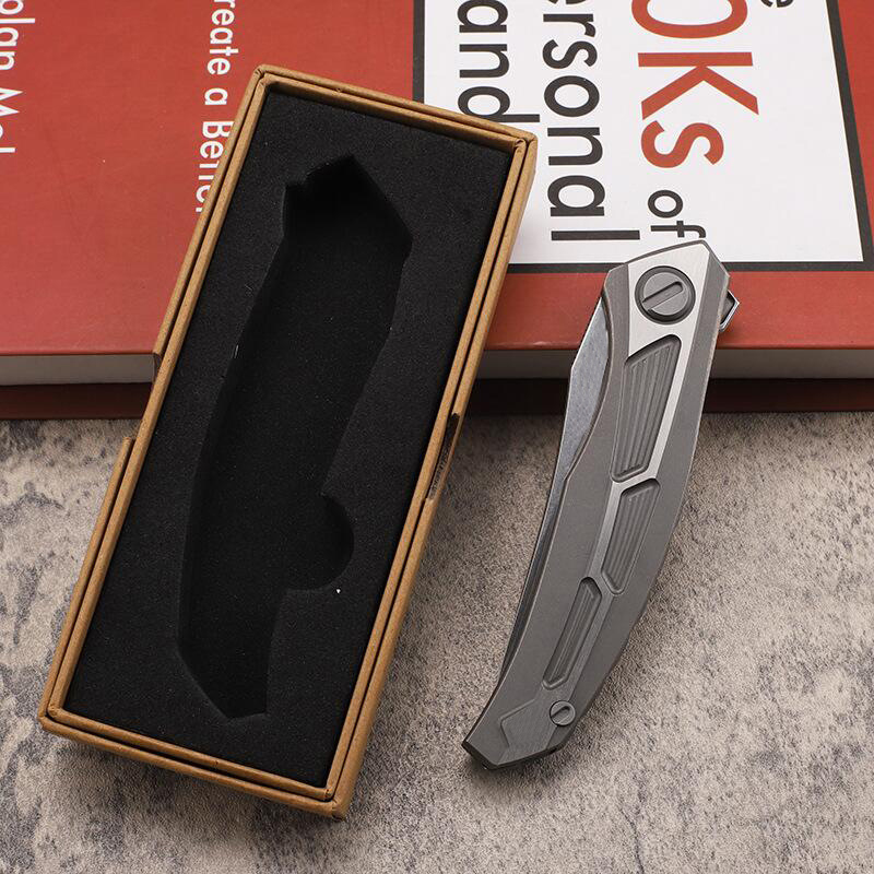 Top Quality A2265 High End Flipper Knife D2 Stone Wash Straight Point Blade CNC TC4 Titanium Alloy Handle Ball Bearing Fast Open Folder Knives