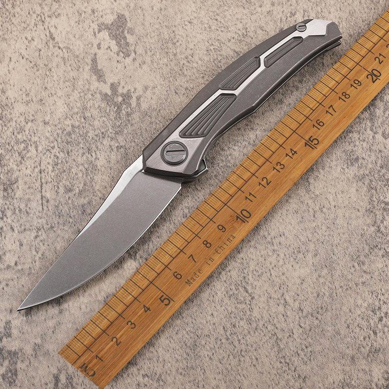 Top Quality A2265 High End Flipper Knife D2 Stone Wash Straight Point Blade CNC TC4 Titanium Alloy Handle Ball Bearing Fast Open Folder Knives