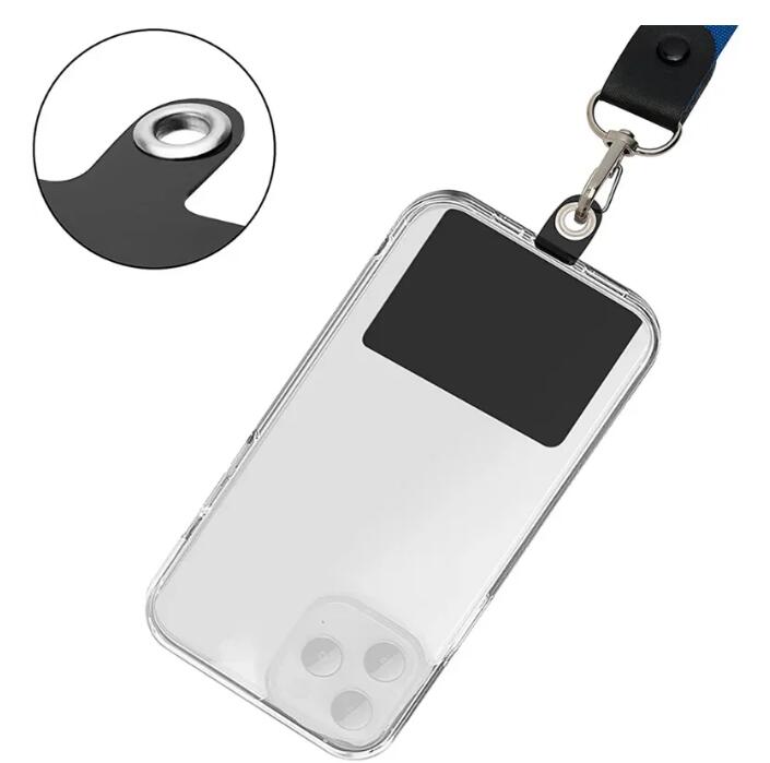 Universal Clear Black Phone Tether Tab Plastic Cellphone Lanyard Patch Pad Tag para alça de telefone Crossbody Lanyard Junta Acessórios Party Favor 