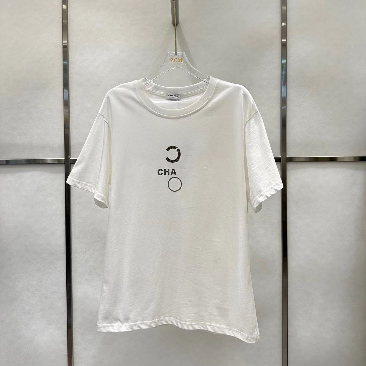 Yüksek kaliteli tasarımcı küçük yuvarlak boyun saf pamuklu tişört 2024 yaz yeni kadınların tepesi
