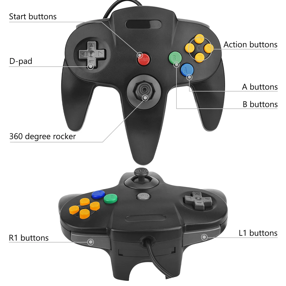 GamePads N64 Controller Joystick Gamepad Long Wired för Nintendo 64 Console Games för Nintendo Gamepad Console Joystick Control