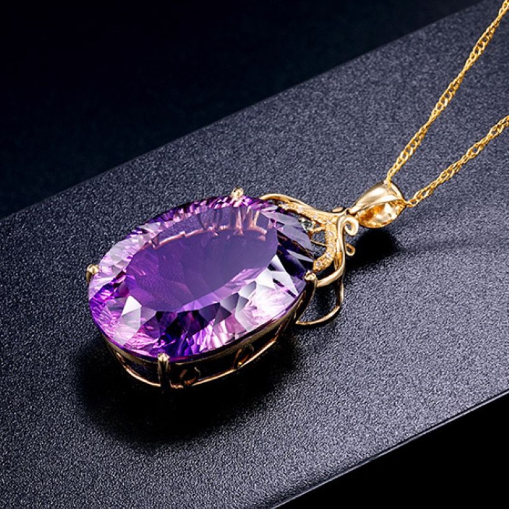 Luckyshine 6 Stück 18 Karat vergoldete Halsketten, Amethyst, ovaler Edelstein, einzigartiger Charme, Damen-Anhänger, Halsketten, Schmuck für Urlaub202S