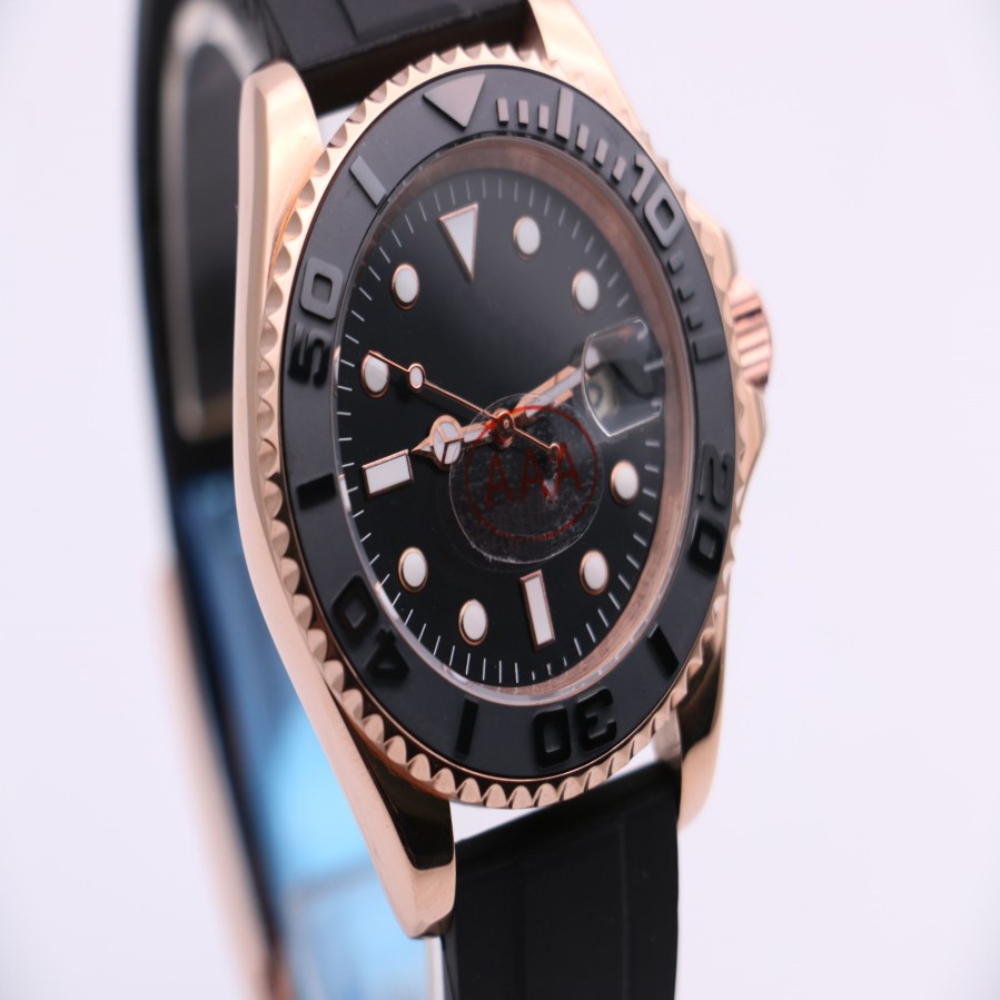 Herrmekanisk klocka 268655 Affärsmode Modern keramisk cirkel Sapphire Mirror Black Surface Rubber Strap Gold Case1961