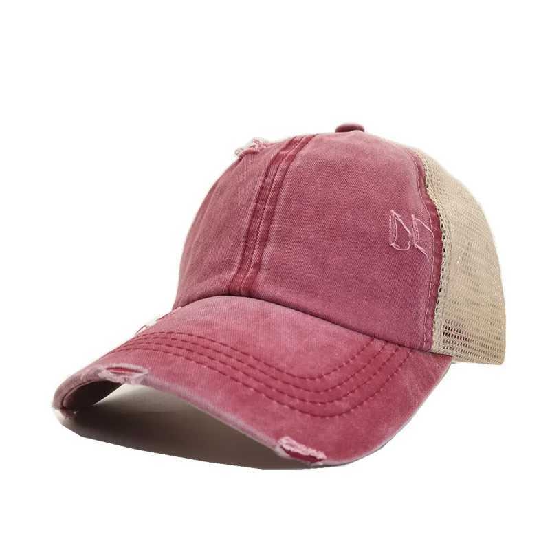 Ball Caps Dad Hat Spot zomer dames paardenstaart honkbalnethoed met open gaten effen kleur open top geweven zon J240226