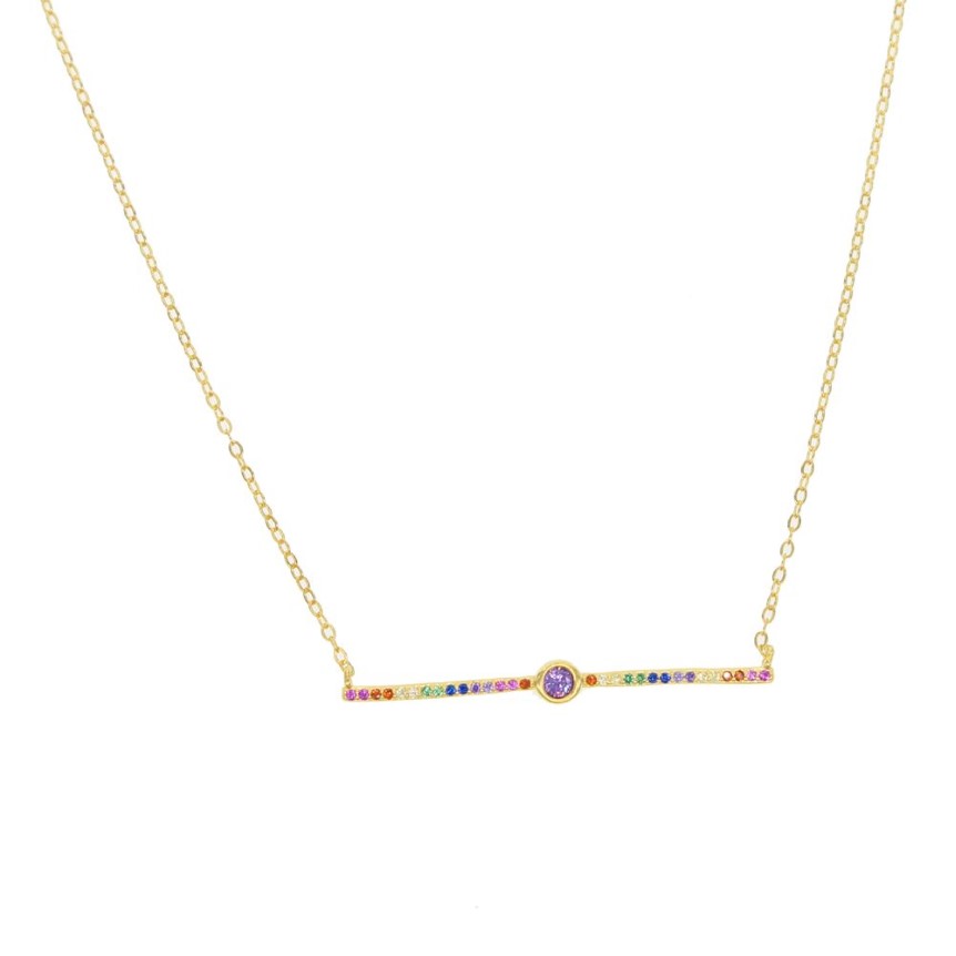 Enkel 925 Sterling Silver Vermeil Delicate Halsband Dainty Geometric Rainbow CZ Bar Charm Thin Link Chain Collar Fantastiska kvinnor J274O