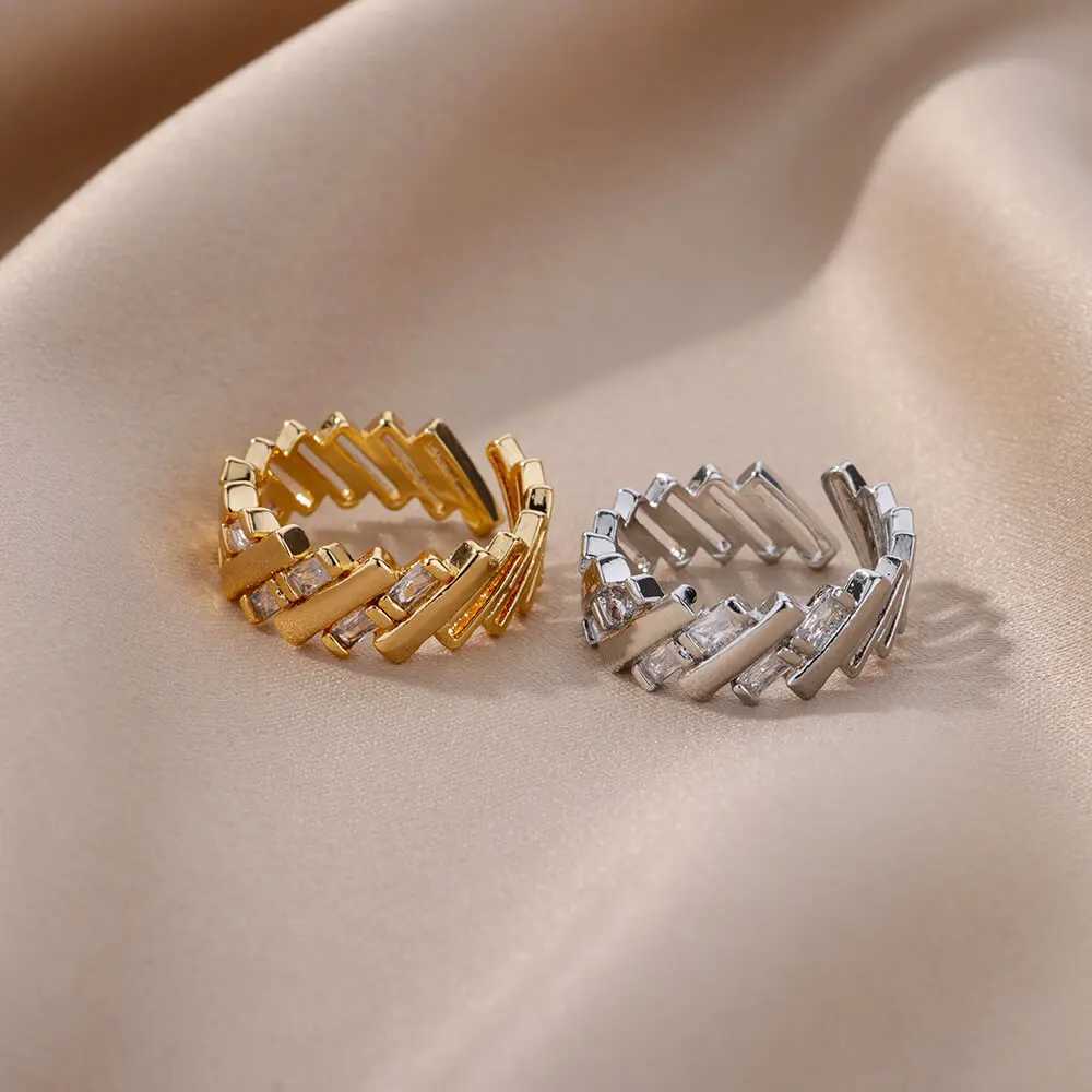 Band Rings Zircon Womens Bar Ring Gold Plated Stainless Steel Bar Opening Ring 2023 Trend Luxury Wedding Fashion Jewelry Earrings J240226