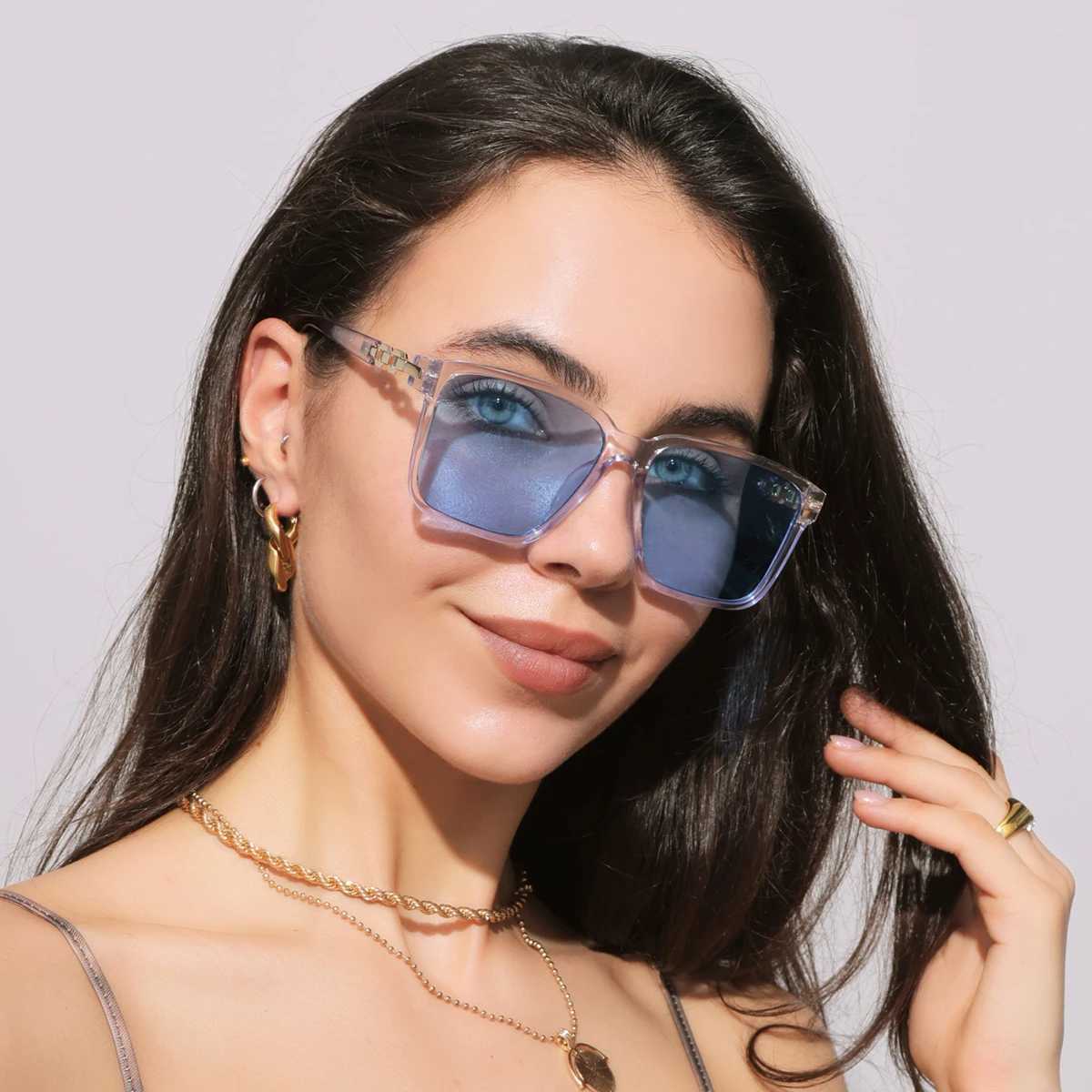 Sonnenbrille Modische Damen-Sonnenbrille, quadratische Sonnenbrille, Zubehör, Verlaufsglas, Anti-UV400-Luxusmarke, Oculus-Brille für Damen, J240226