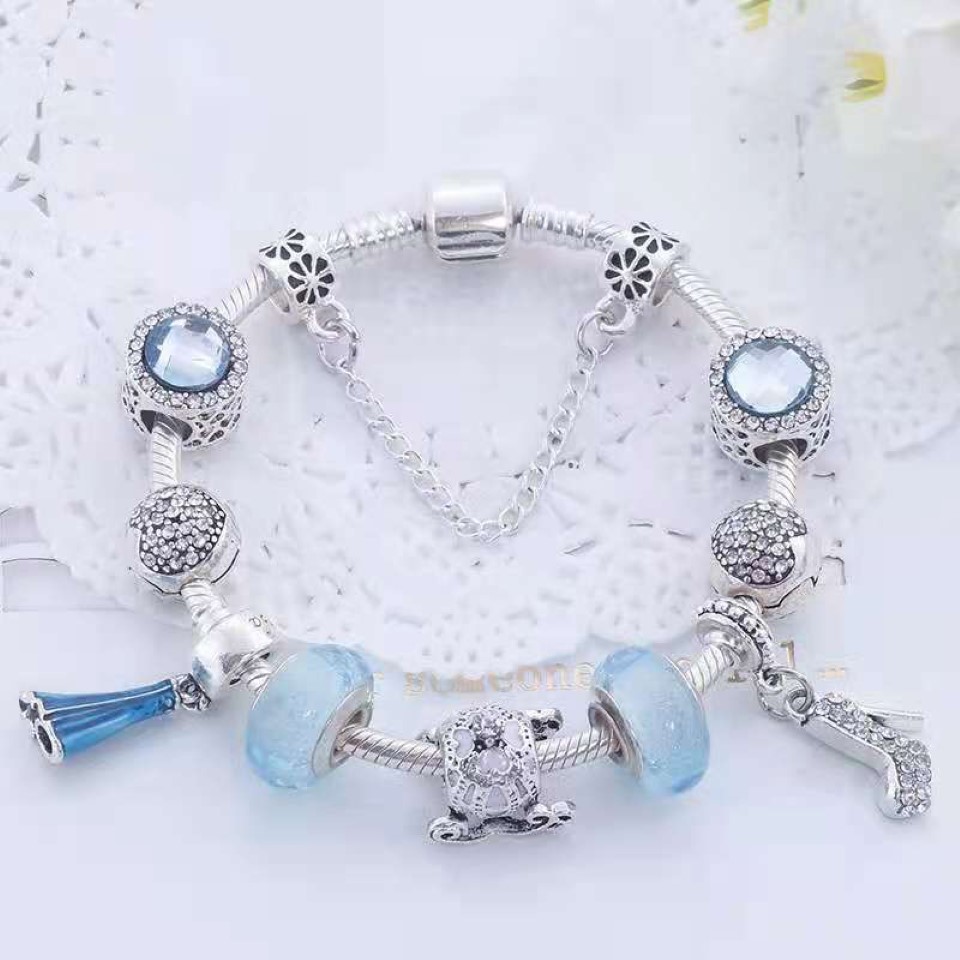 Charm armbanden gemengde stijlen met doos roze paars blauw rood kralen hart ring bloem hanger geschikt voor snake chain bangle DIY Jewelry271K