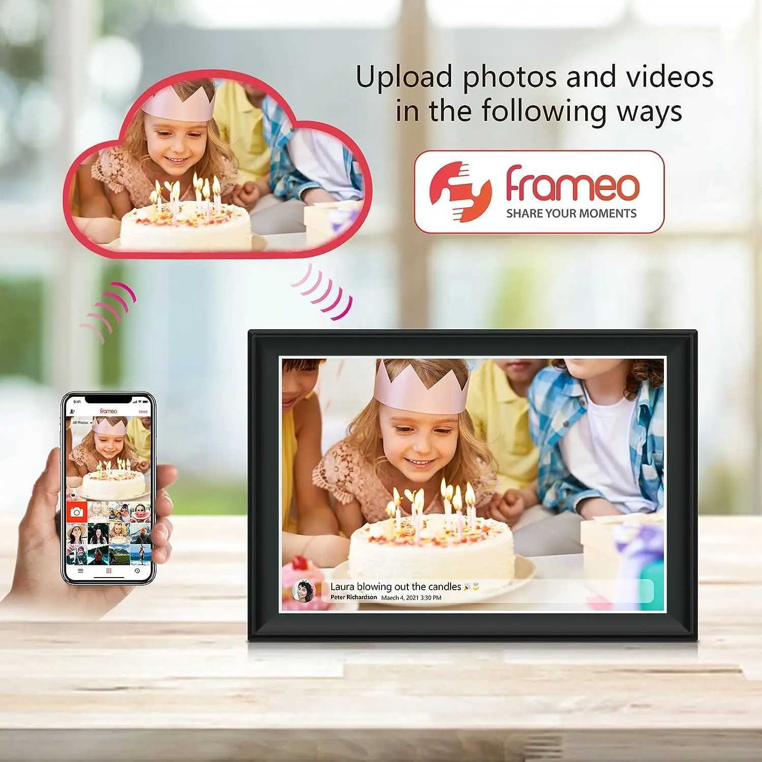 Cadres photo numériques Cadre photo intelligent WiFi 2,4 G/5 G Cadre photo numérique 10,5 IPS 1920 x 1280 Écran tactile Full HD intégré 32 Go via l'application Frameo 24329
