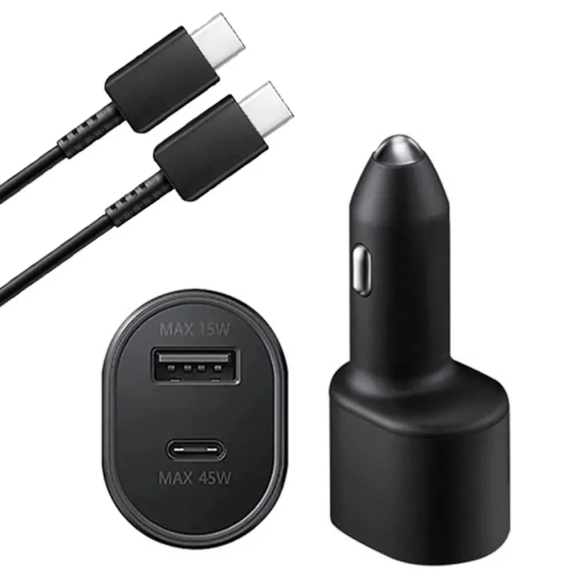 Adaptateur de chargeur de voiture USB C de qualité OEM 45 W, charge super rapide 2.0, chargeur de prises de voiture à adaptation rapide pour Samsung s22 S23 s24 ep-l5300 avec boîte d'emballage de vente au détail