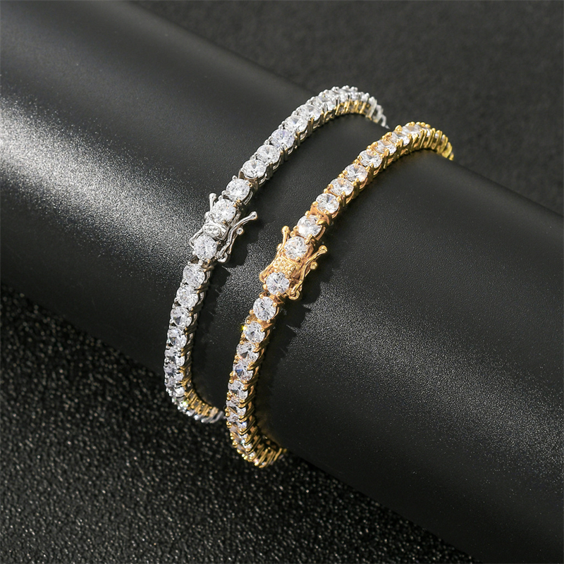 Bracelet de Tennis Hip Hop 3 couleurs, 3mm4mm5mm, une rangée de diamants, bijoux cadeau pour Couples