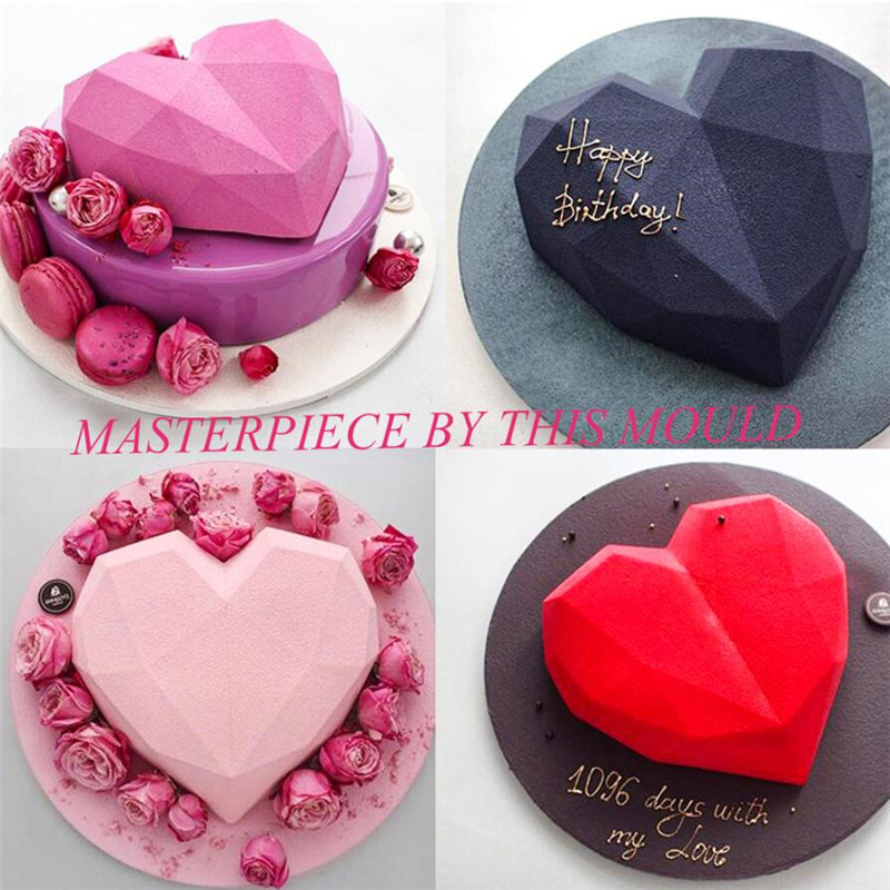 Stampo torta in silicone a forma di cuore con diamante, adatto al forno, piatto torta, torta al cioccolato, dessert, stampo mousse di San Valentino