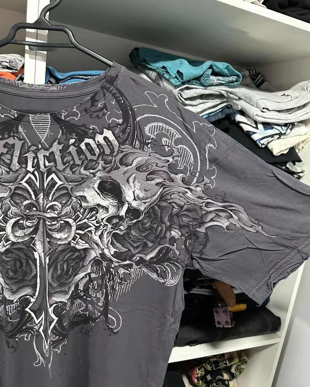 T-shirt da uomo Y2k Tshirt Donna New Harajuku Hip Hop Skull Graphic Girocollo T-shirt oversize Maniche corte Top Abbigliamento gotico StreetwearL2402