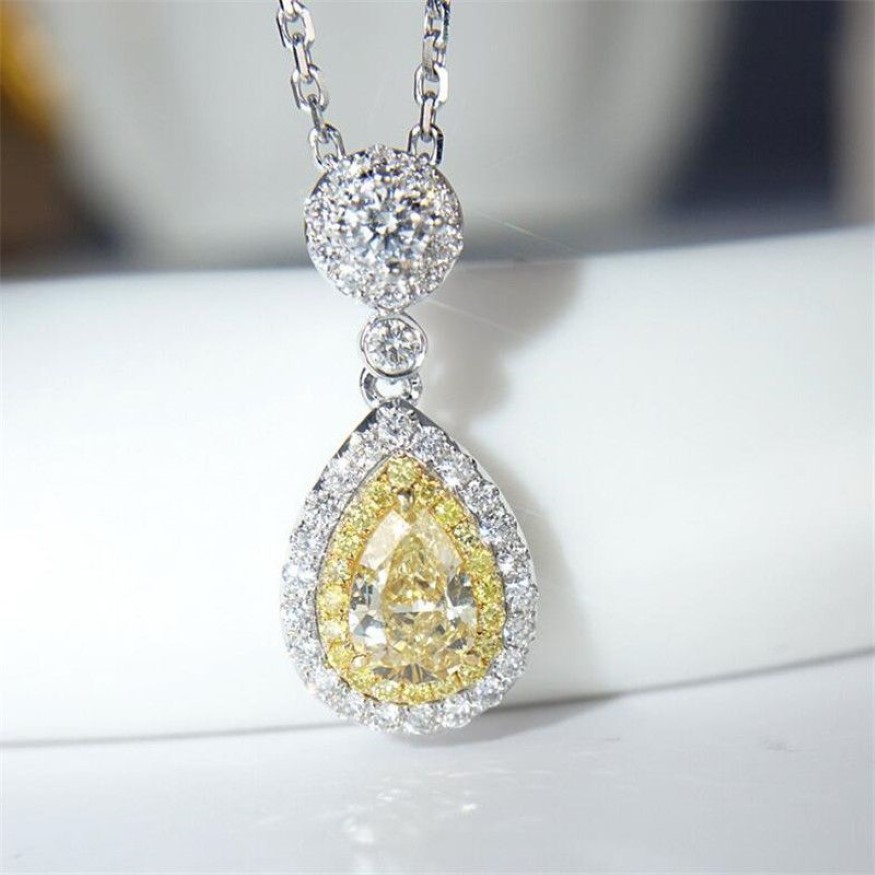 Venda Flash Joia de luxo 925 prata esterlina amarelo topázio cz diamante gota de água pingente pêra corte zircão feminino clavícula colar g247h