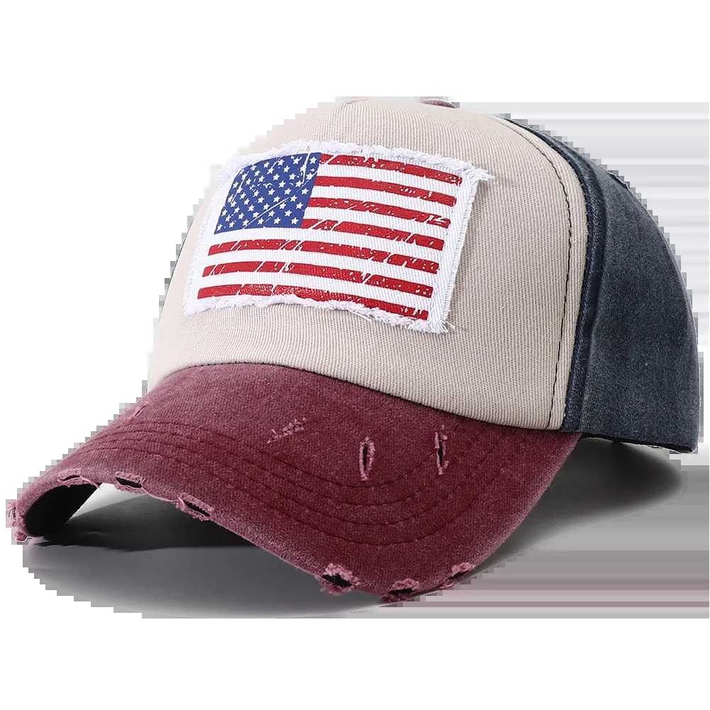 Casquettes de baseball 2023 Nouveau designer drapeau américain brodé chapeau de baseball os masculin rétro 5 panneau bouton chapeau J240226