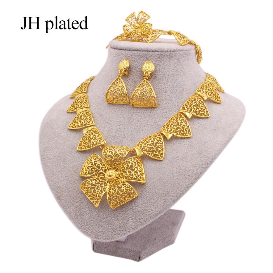 Jewelry sets 24K Dubai gold color wedding for women necklace earrings Bracelet ring African bridal gifts collares Jewellery set 20252B