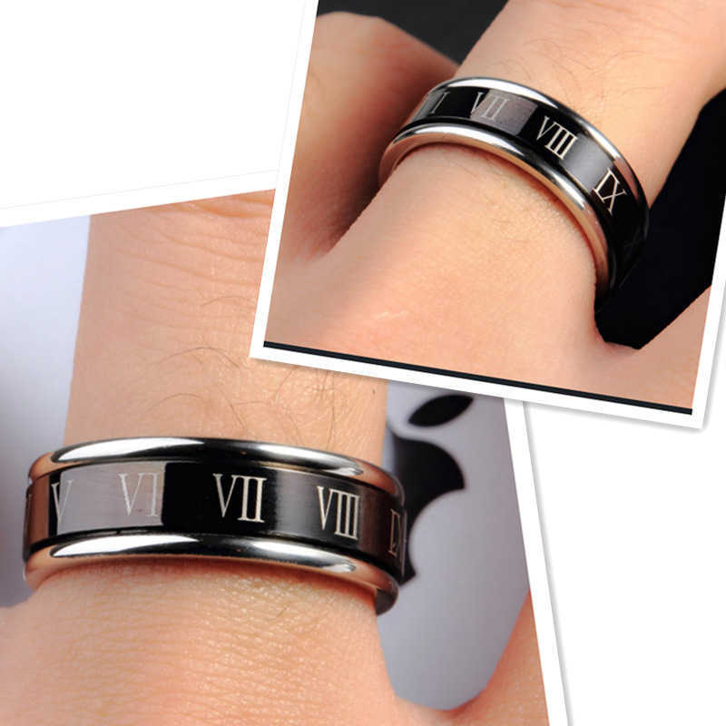 Ovilo Trendy Frontline Korean Edition Roman Ring Fashion Rotation Black Personalized Creative Same Style Flow Ring