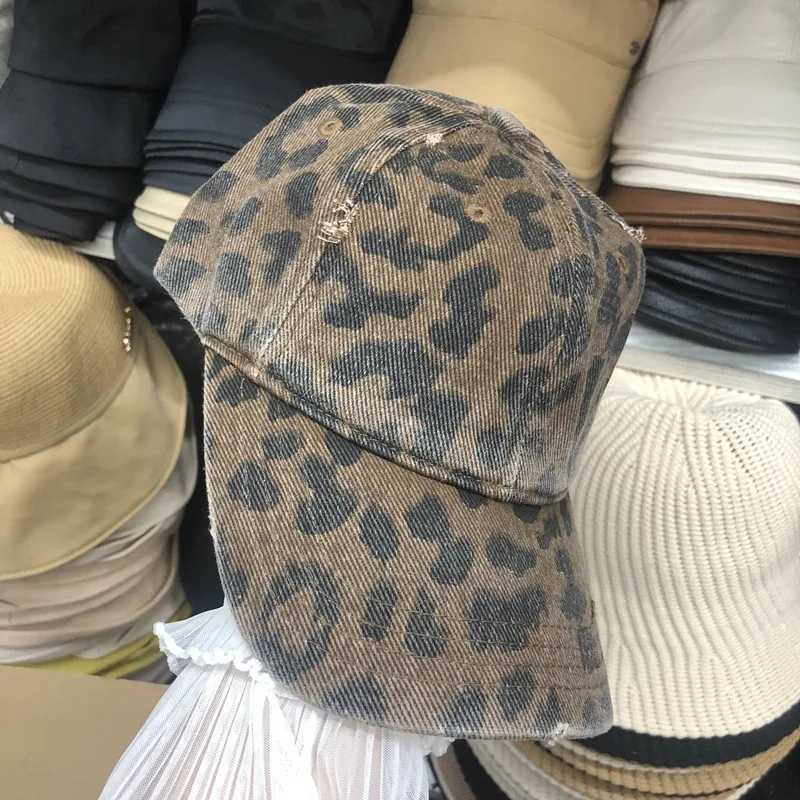 Ball Caps Fashion Leopard Wzór bawełniany kapelusz baseballowy dla kobiet jesienne zachodzie słońca wzór miękki czapkę z czapką czapką internetową czerwoną popularną czapkę J240226