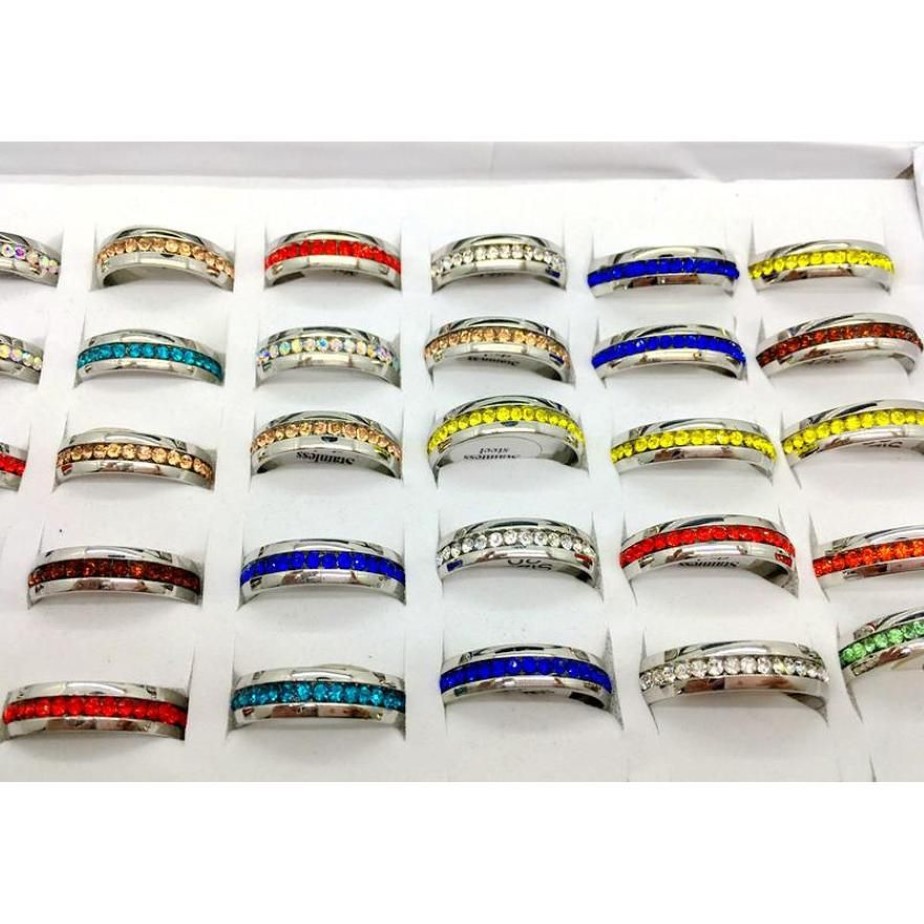 Anillos de banda Lotes enteros 36 unids Anillo de joyería de moda de acero inoxidable para mujer Diamante multicolor Mujer W wmtFZE dh2010313i