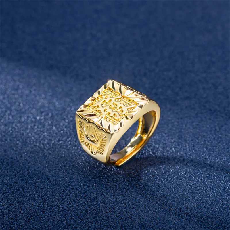 Pierścienie zespołowe Prawda 18K Męskie Złoty Pierścień Anilos Mujer Rock Stohstone Authentic 18K Gold Jewelry Anillos de Hiphop Origin Ring Box Bizuteria J240226