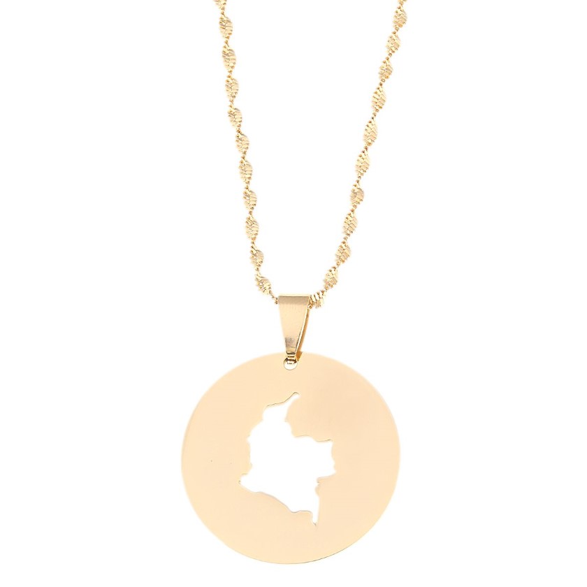 Stainless Steel Round Colombia Map Pendant Necklace Jewelry Map of Colombian Jewelry216s