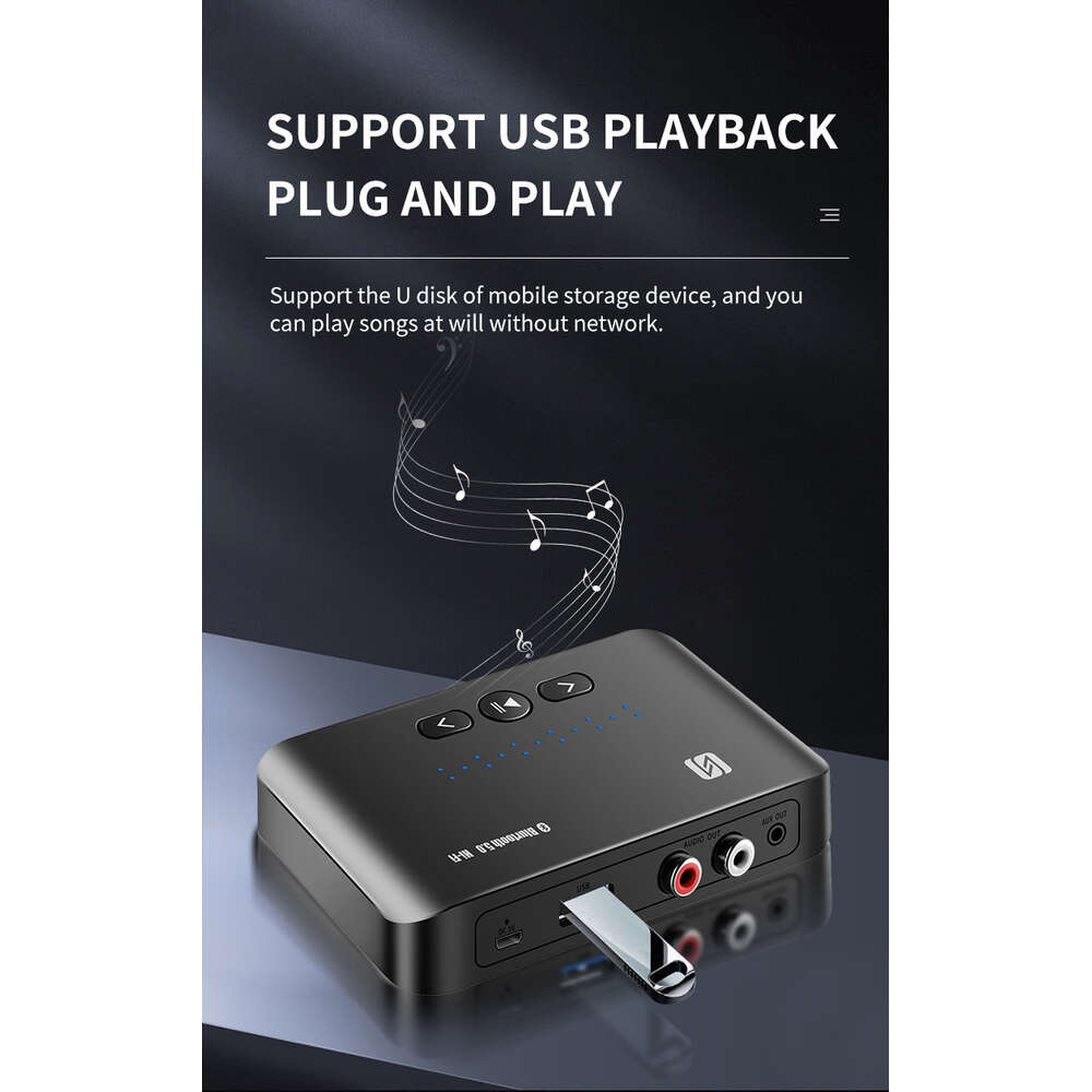 T10 Bluetooth 5.0 con control remoto Adaptador de música NFC Receptor de audio inalámbrico RCA Reproducción USB