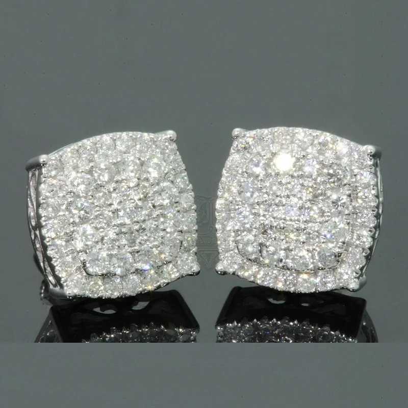 Stud Hip Hop Square Zircon Earrings for Mens Geometric Micro Disc Artificial Zircon Colored Stone Stud Earrings J240226