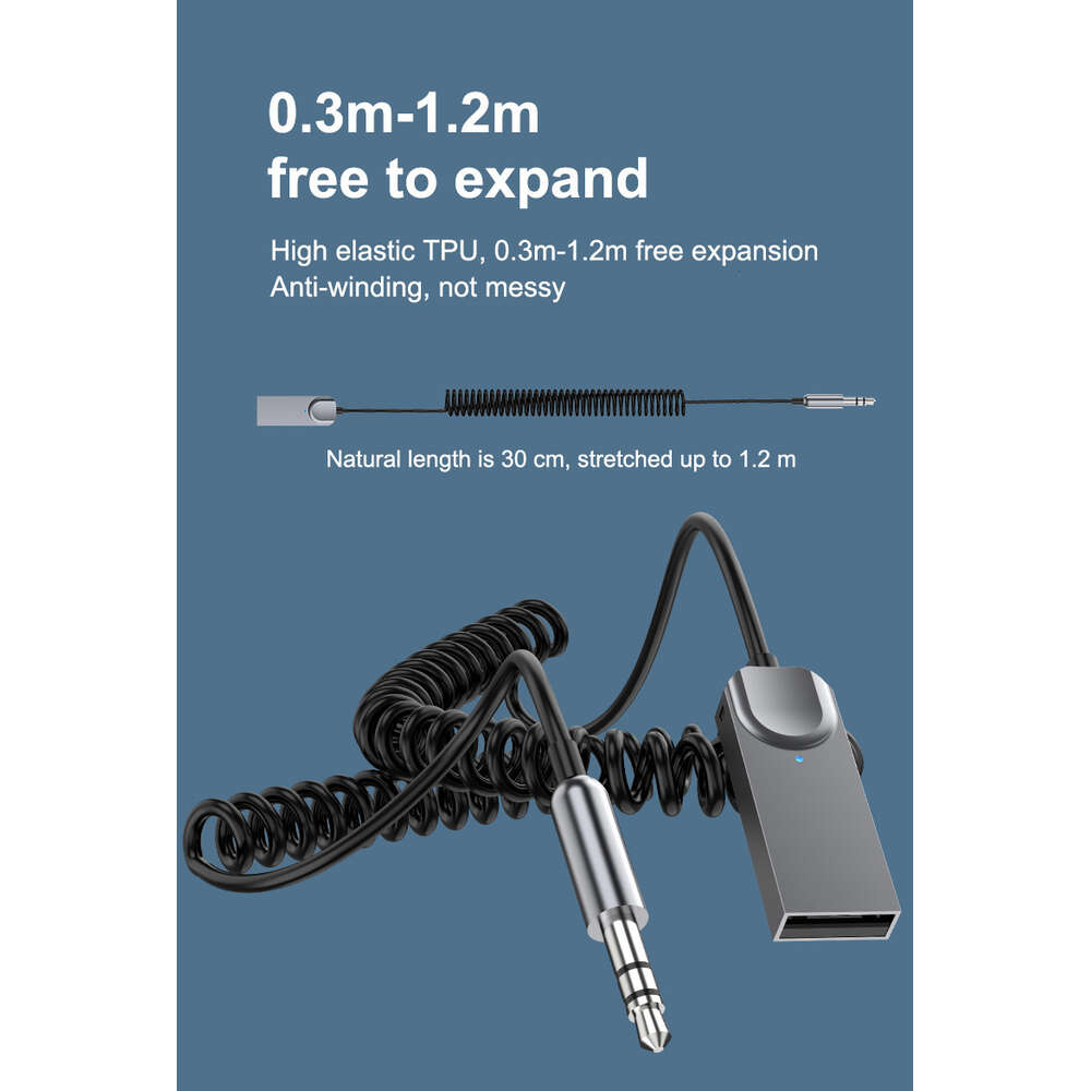 5.1 USB Car Receiver 3.5AUX Bluetooth Stick Spring Audio Cable Call