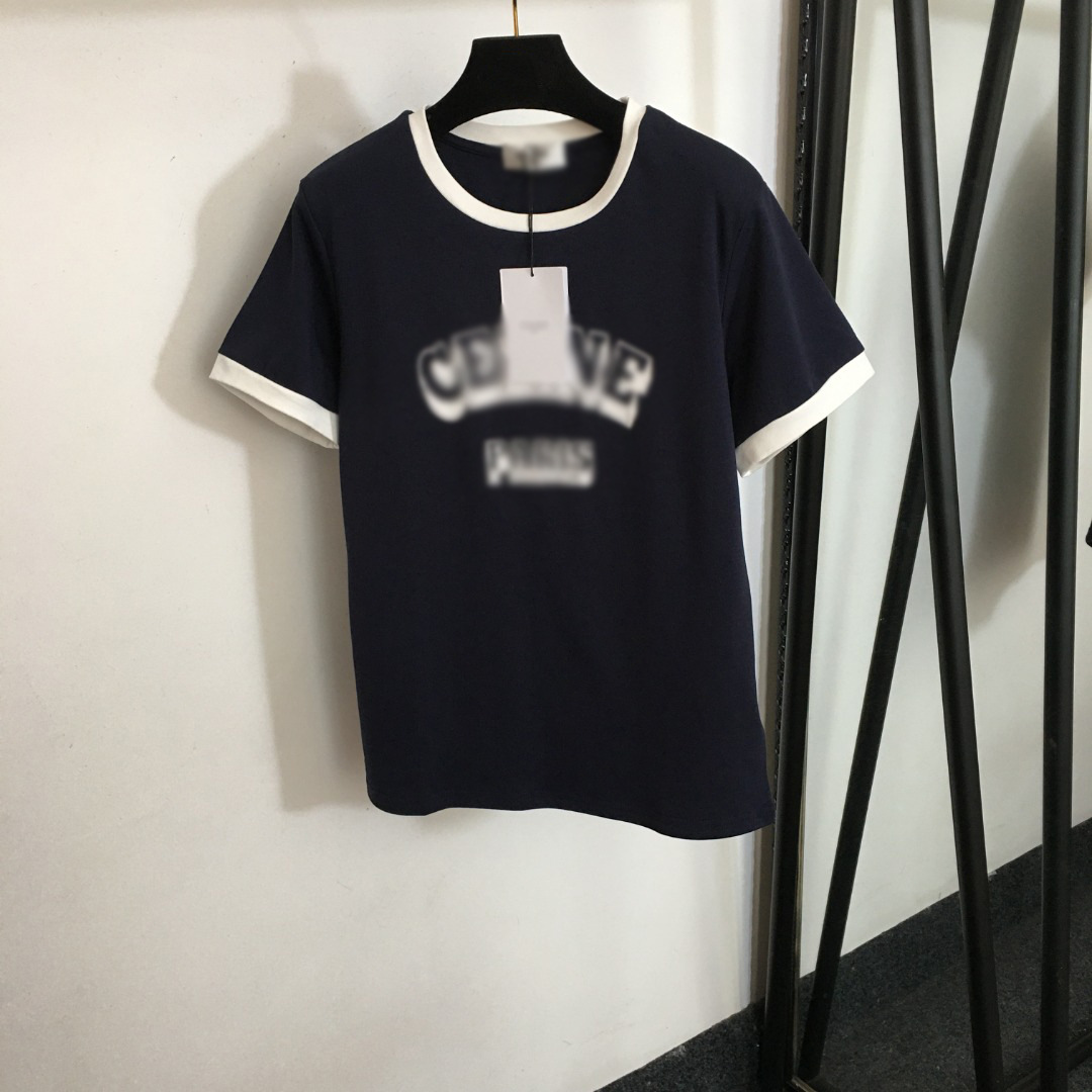 Gratis frakt 2024 Navy Blue/White O Neck Kort ärmar Bomull Women T Shirts Designer Letter Short Women Tops 226190