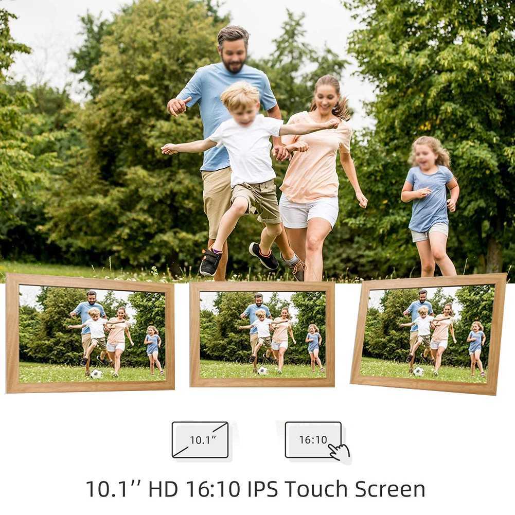 Digitala fotoramar 16 GB minne 10,1 tum smart Digital Picture Frame Wood WiFi IPS HD 1080p Elektronisk digital fotoram Pekskärm 24329