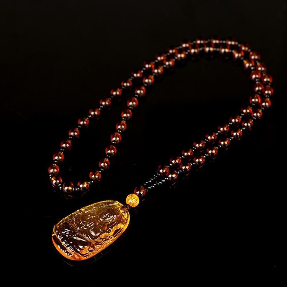 Pendentif Colliers Citrine Guardian Buddha Collier avec chaîne perlée pour hommes femmes bijoux cadeau D88Pendant2237