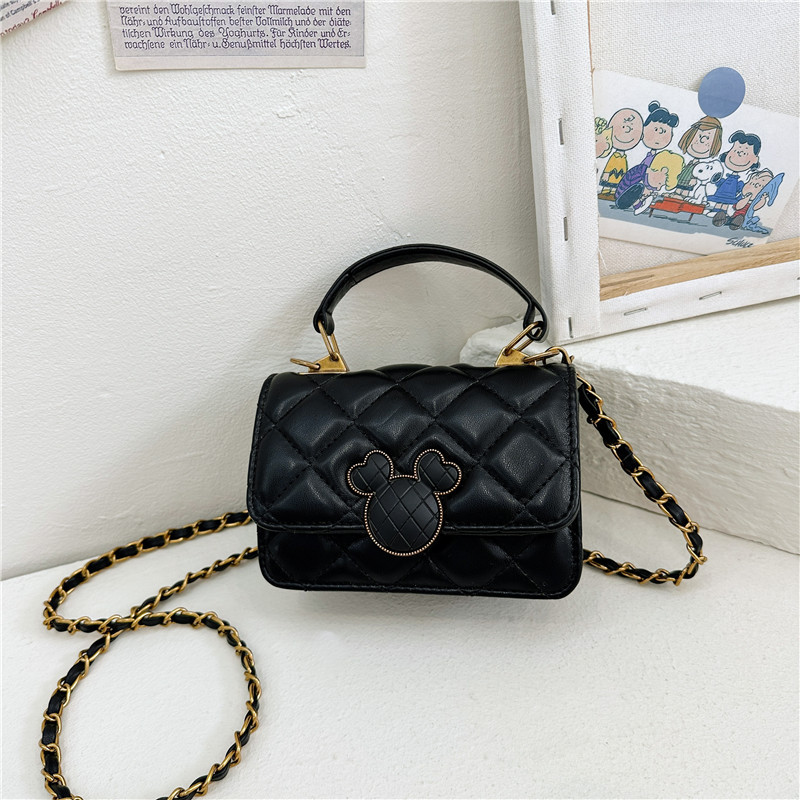 INS children diamond lattice handbags Fashion girls cartoon buckle messenger bag kids metals chain single shoulder bags S1107