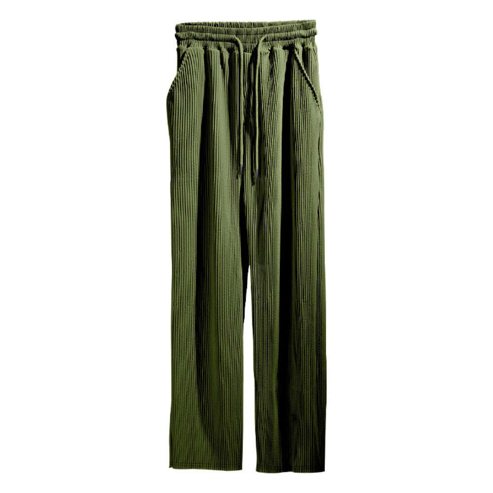 2024 Herrens höst- och vinter Jacquard randig casual trendig varumärke Loose Drawstring Straight Ben Pants for Men