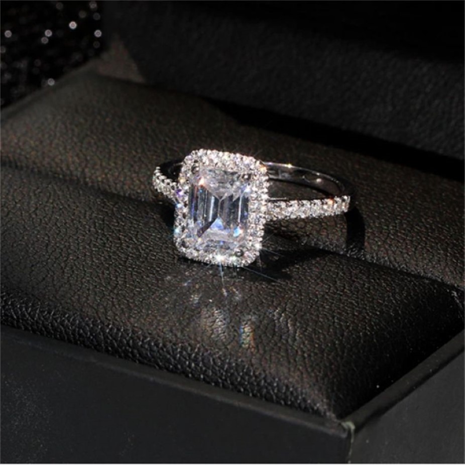 Emerald cut 2ct Lab Diamond Promise Ring Sets 925 sterling Silver Engagement Wedding Band Rings For Women Bridal Party Jewelry2496