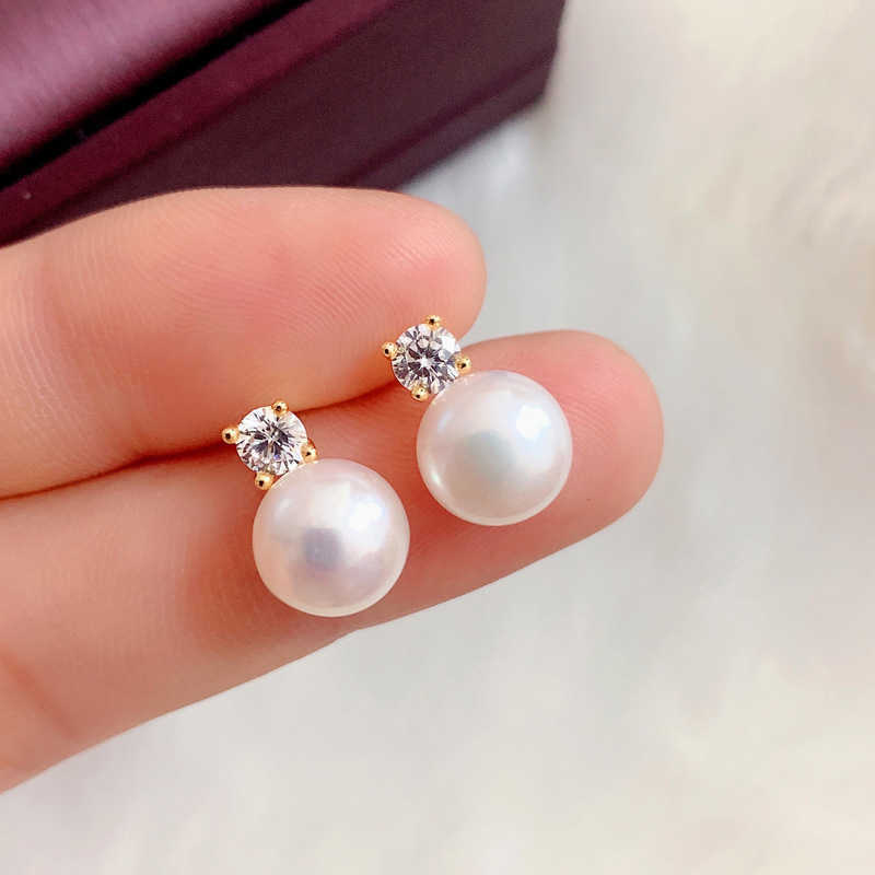 Princesss Same Style Earrings S925 Silver Atmospheric Earrings Zircon+Pearl Inlaid Celebrity Earrings 8-9mm Pearl Earrings