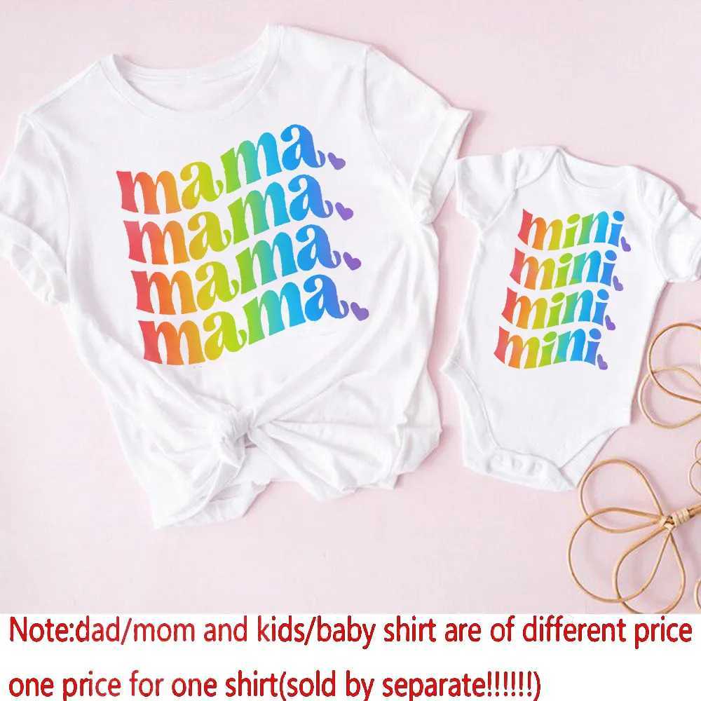 Family Matching Outfits Mama Mimi Printed Family Matching Clothes Mother Daughter Summer Short Sleeve Outfits Shirt Mom T-shirt Tops Baby Bodysuit