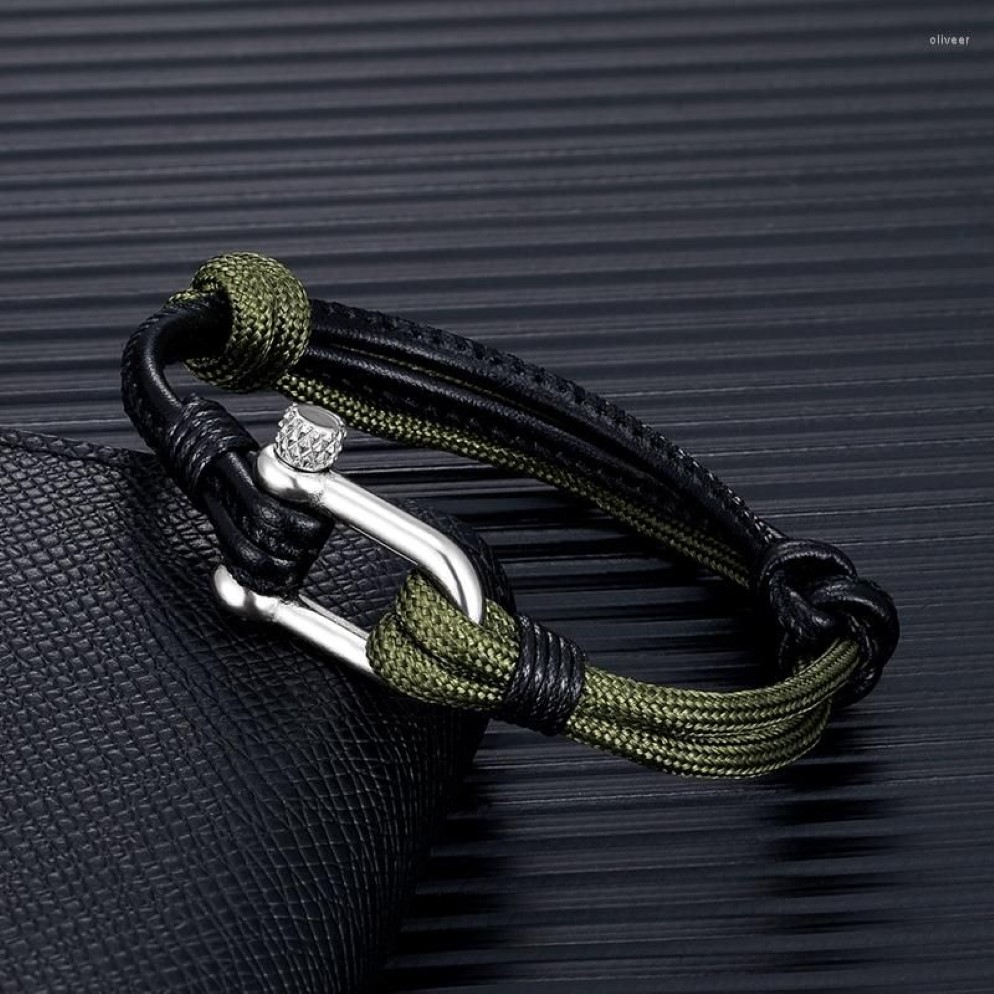 Charm Bracelets MKENDN High Quality Shackle Men Women Leather Nautical Survival Paracord Bracelet Campaing Sport Hooks Jewelry2251