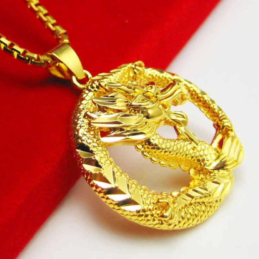 Squisito ciondolo drago placcato 24 K uomini e donne 11 qualità fatto a mano a Hong Kong Negozio di oro Collana X0707275f