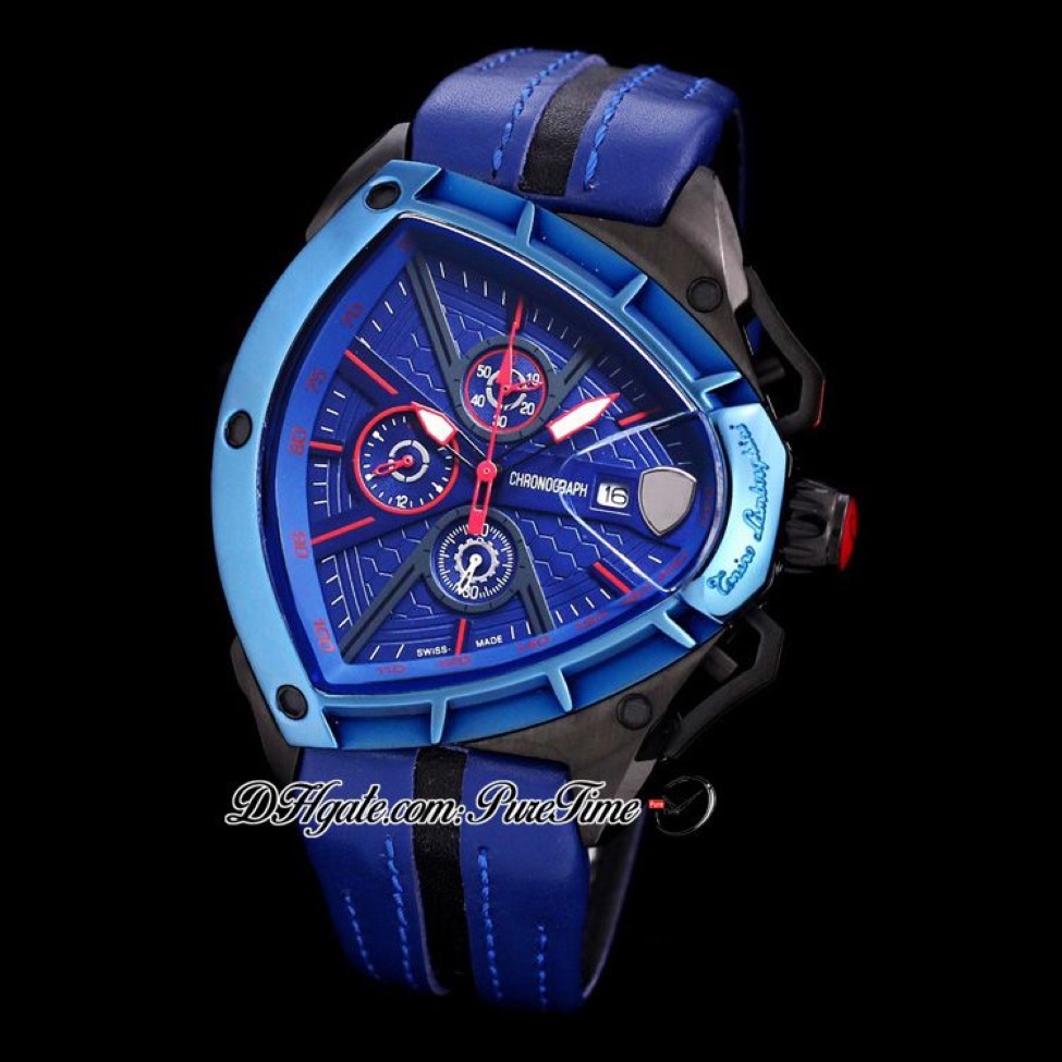 2021 Nieuwe Tonino Sportwagen Vee Zwitserse Quartz Chronograaf Herenhorloge Tweekleurige PVD Blauwe Wijzerplaat Dynamische Sport Blauw Leer Puretime 2543