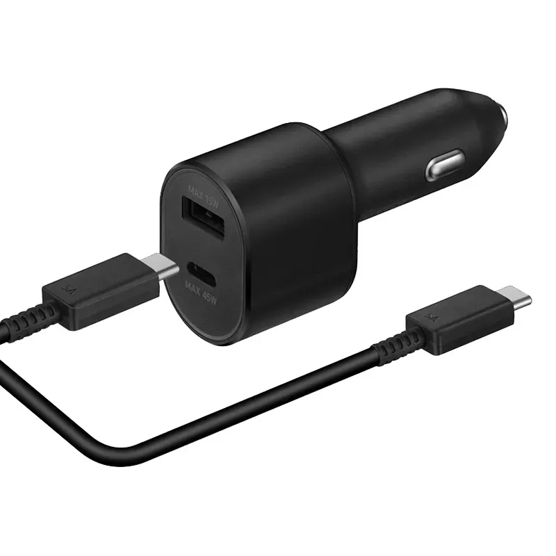 Adattatore caricabatteria da auto USB C di qualità OEM da 45 W Caricabatterie auto adattivo rapido con ricarica super veloce 2.0 Bullet Samsung s22 S23 s24 ep-l5300 con scatola di imballaggio la vendita al dettaglio