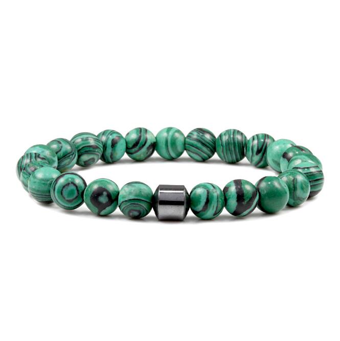 es Pulsera de piedra natural de 8 mm Pulsera de terapia magnética Piedra negra de lava Pulsera de cálculo biliar negro Pulsera de malaquita de piedra volcánica para mujeres y hombres Brazalete