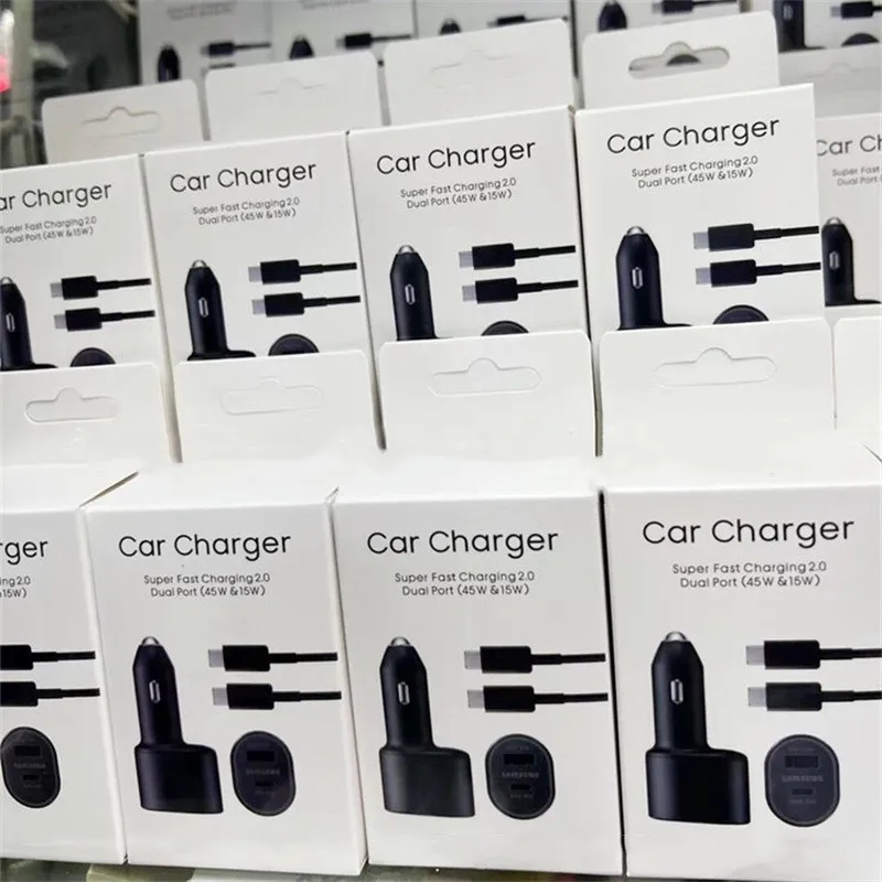 Adaptateur de chargeur de voiture USB C de qualité OEM 45 W, charge super rapide 2.0, chargeur de prises de voiture à adaptation rapide pour Samsung s22 S23 s24 ep-l5300 avec boîte d'emballage de vente au détail